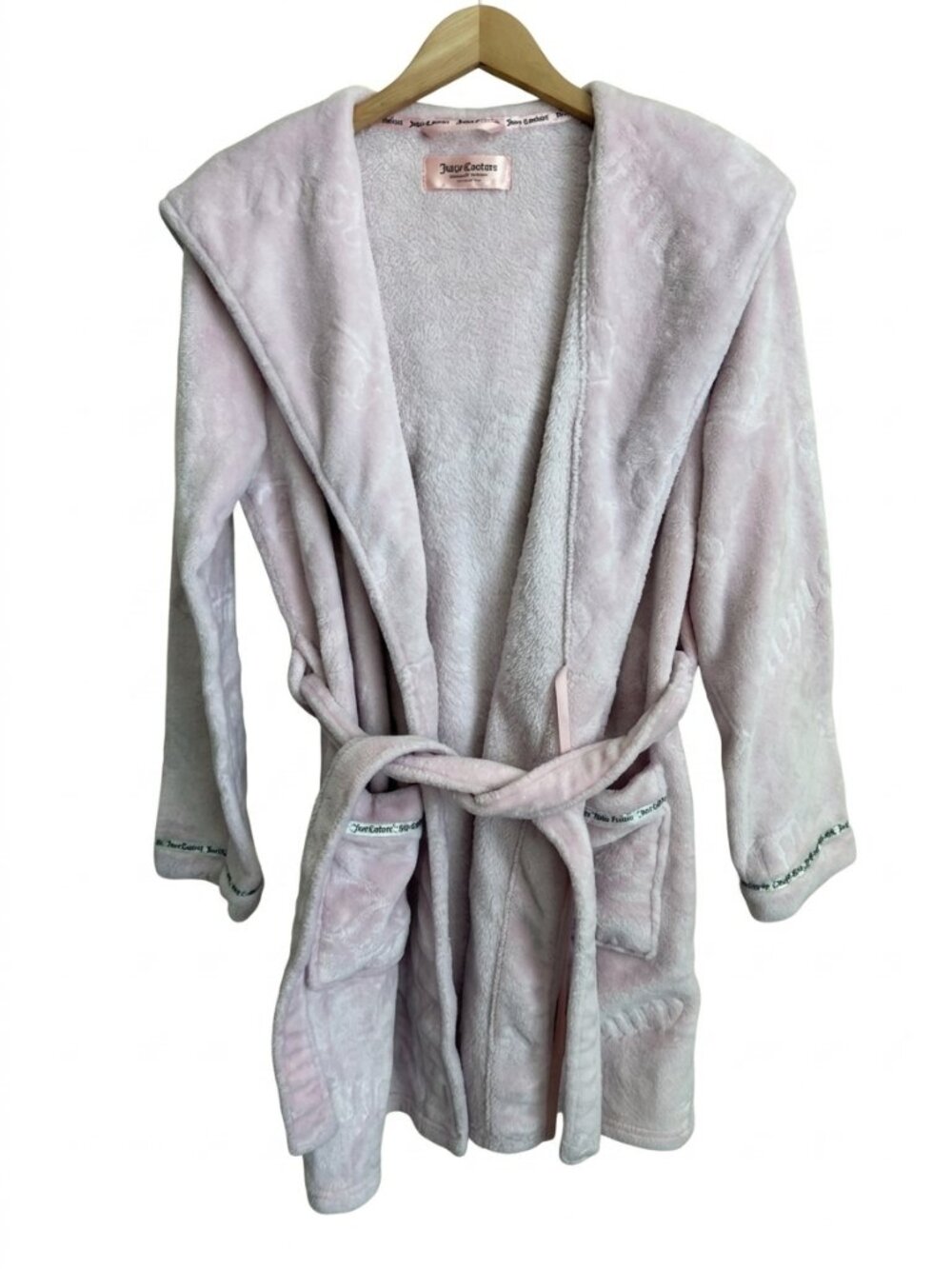 Juicy Couture Sleepwear Luxe Plush Hooded Robe Blush Pink S/M Cozy Coquette